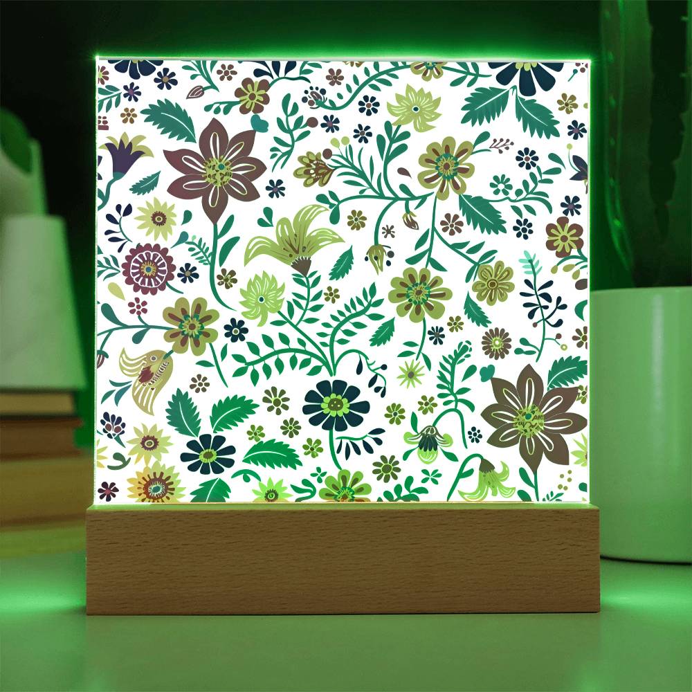 Mexican Floral Fiesta Pattern 013 - Square Acrylic Plaque With LED Base