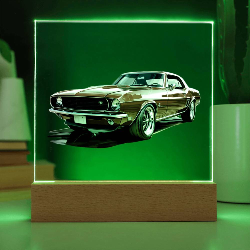Muscle Car 01 - Square Acrylic Plaque With LED Base