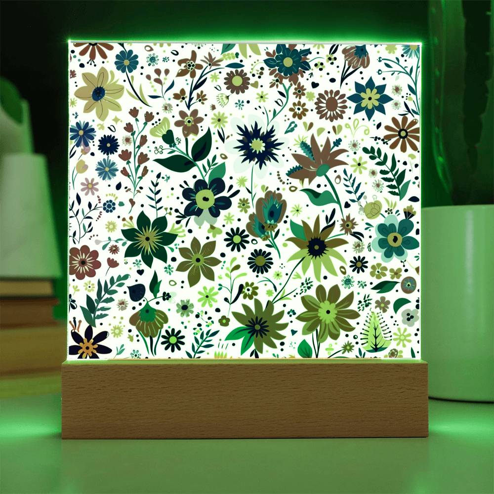 Mexican Floral Fiesta Pattern 062 - Square Acrylic Plaque With LED Base