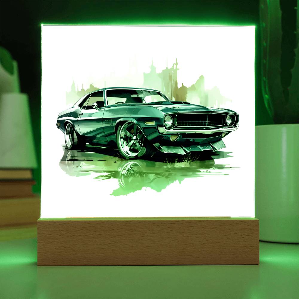 Muscle Car 03 - Square Acrylic Plaque With LED Base