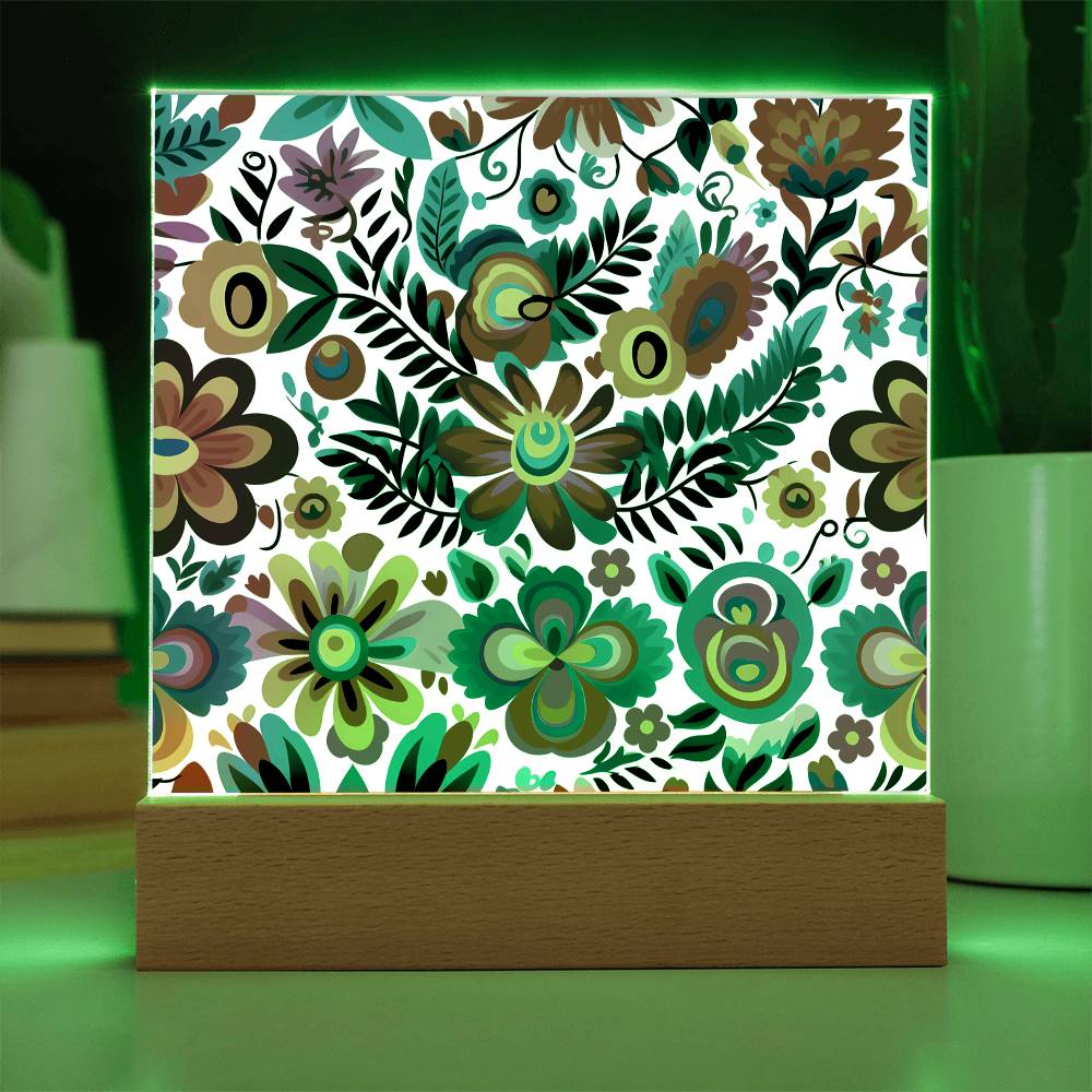 Mexican Floral Fiesta Pattern 051 - Square Acrylic Plaque With LED Base
