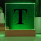 Magnolia Mandala Alphabet Letter T - Square Acrylic Plaque With LED Base