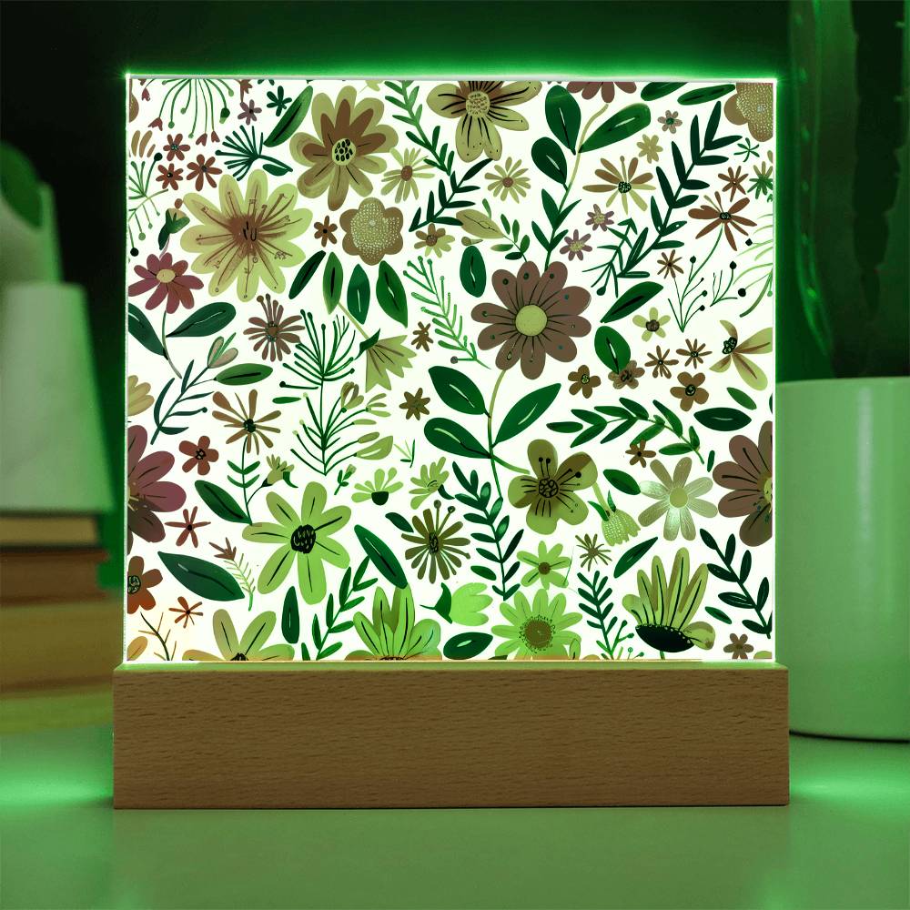 Mexican Floral Fiesta Pattern 004 - Square Acrylic Plaque With LED Base