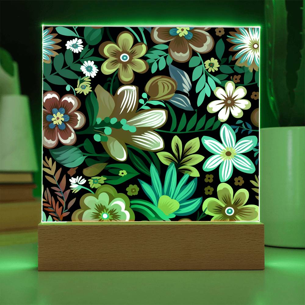 Mexican Floral Fiesta Pattern 054 - Square Acrylic Plaque With LED Base