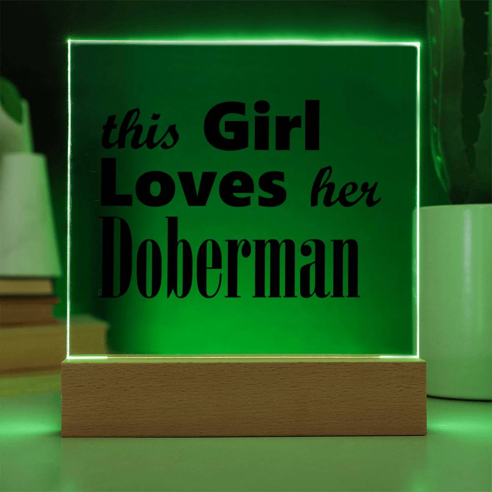 Doberman - Square Acrylic Plaque With LED Base