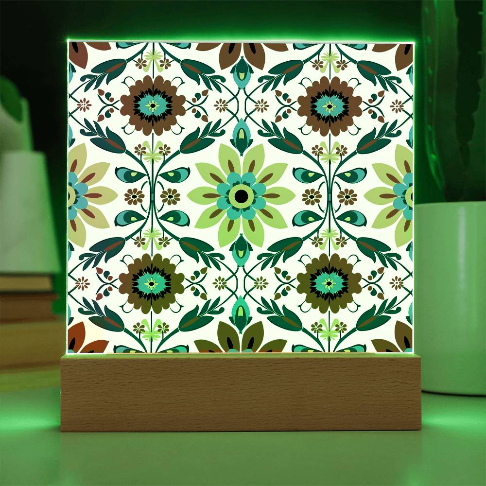 Mexican Floral Fiesta Pattern 041 - Square Acrylic Plaque With LED Base
