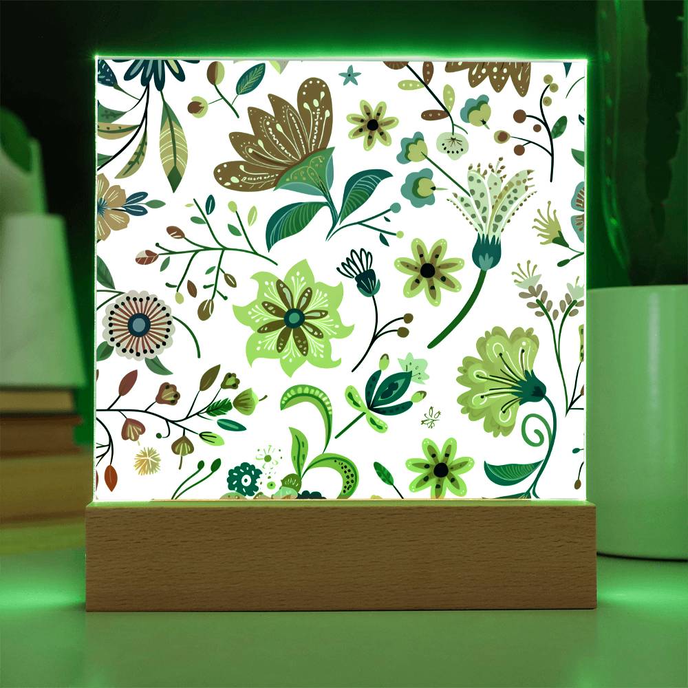 Mexican Floral Fiesta Pattern 019 - Square Acrylic Plaque With LED Base
