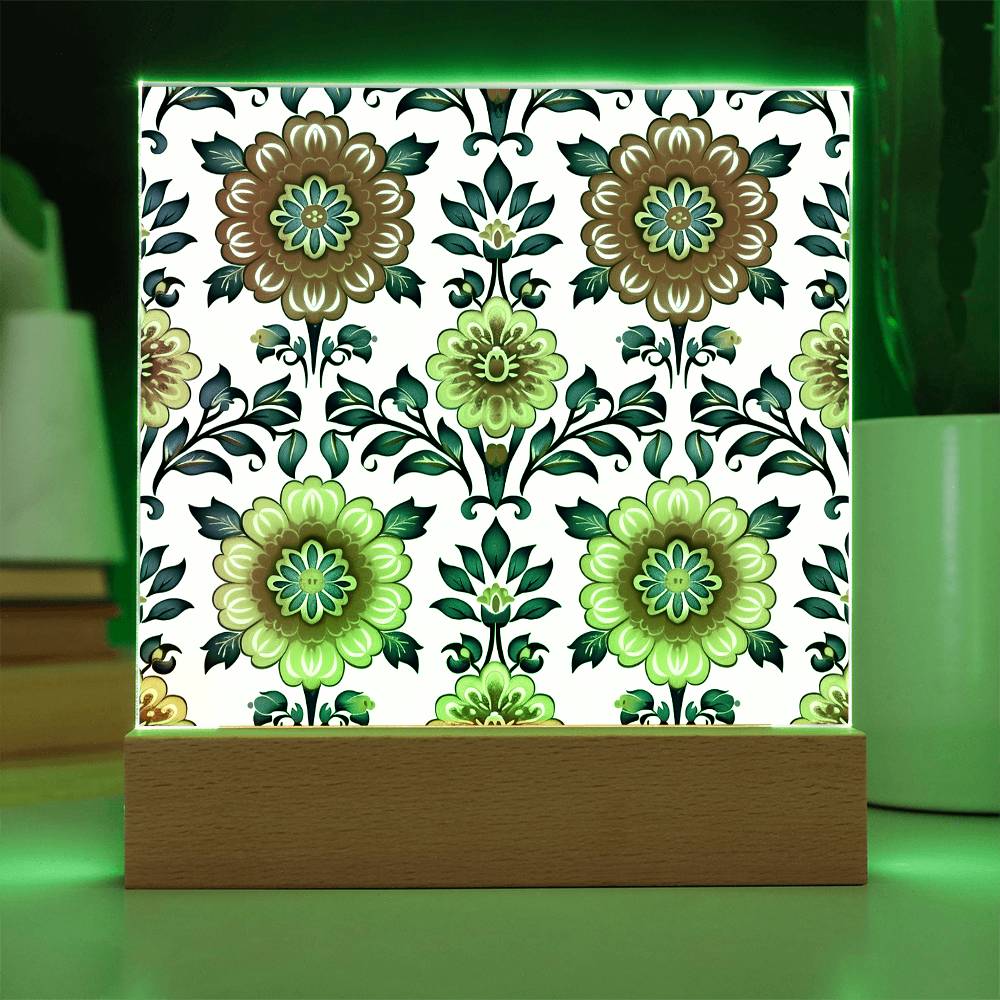 Mexican Floral Fiesta Pattern 044 - Square Acrylic Plaque With LED Base