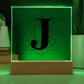 Magnolia Mandala Alphabet Letter J - Square Acrylic Plaque With LED Base