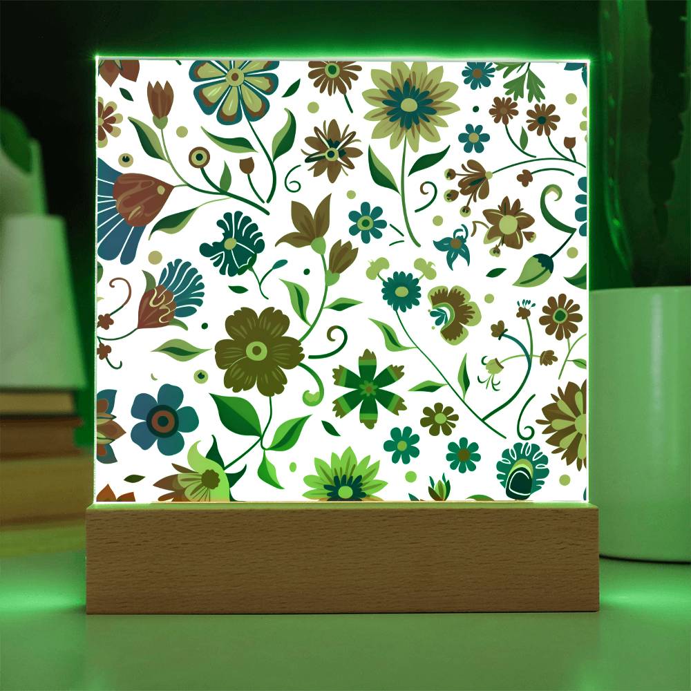 Mexican Floral Fiesta Pattern 014 - Square Acrylic Plaque With LED Base