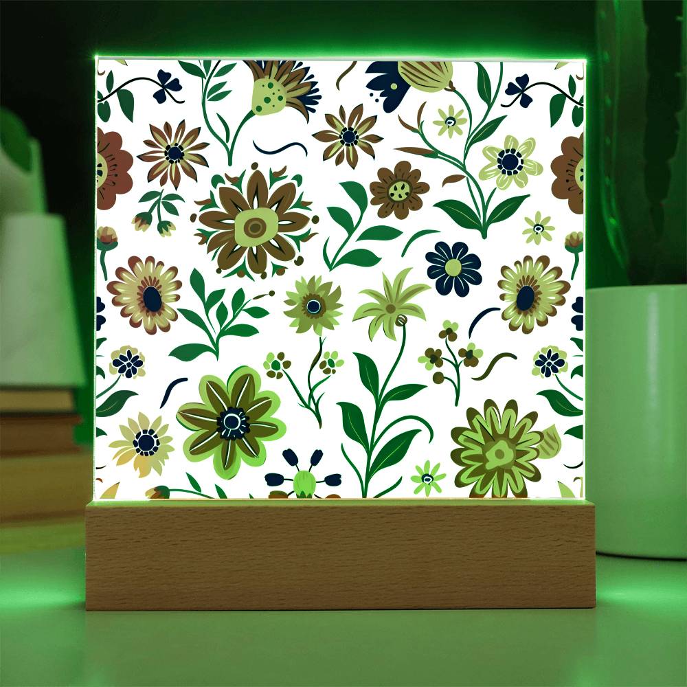 Mexican Floral Fiesta Pattern 024 - Square Acrylic Plaque With LED Base