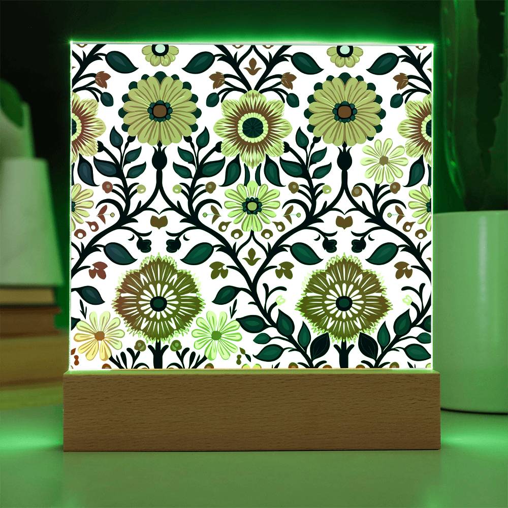Mexican Floral Fiesta Pattern 043 - Square Acrylic Plaque With LED Base