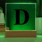 Magnolia Mandala Alphabet Letter D - Square Acrylic Plaque With LED Base
