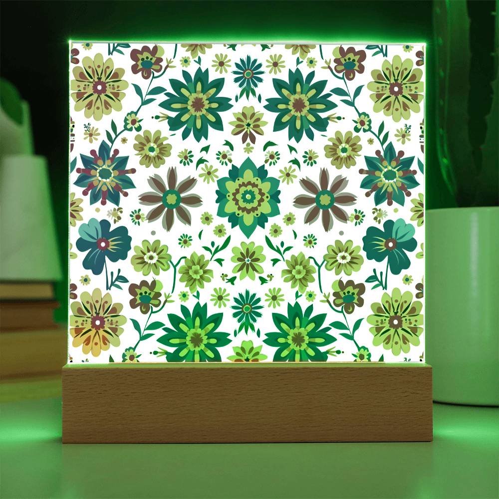 Mexican Floral Fiesta Pattern 025 - Square Acrylic Plaque With LED Base