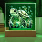 Cute Sea Turtle 003 - Square Acrylic Plaque With LED Base
