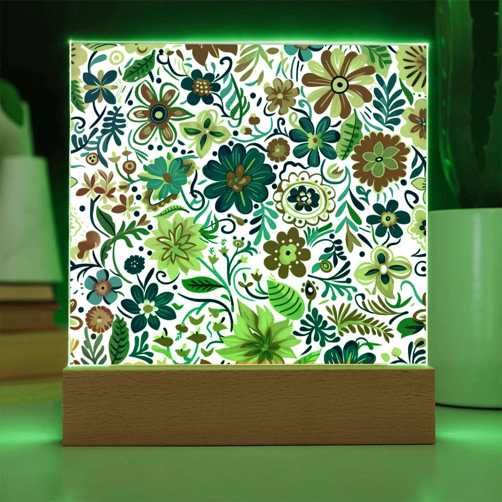Mexican Floral Fiesta Pattern 072 - Square Acrylic Plaque With LED Base