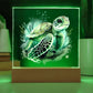 Cute Sea Turtle 007 - Square Acrylic Plaque With LED Base