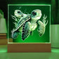 Cute Sea Turtle 010 - Square Acrylic Plaque With LED Base