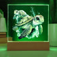 Cute Sea Turtle 011 - Square Acrylic Plaque With LED Base