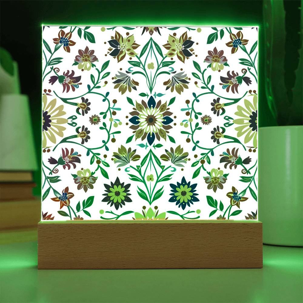 Mexican Floral Fiesta Pattern 027 - Square Acrylic Plaque With LED Base