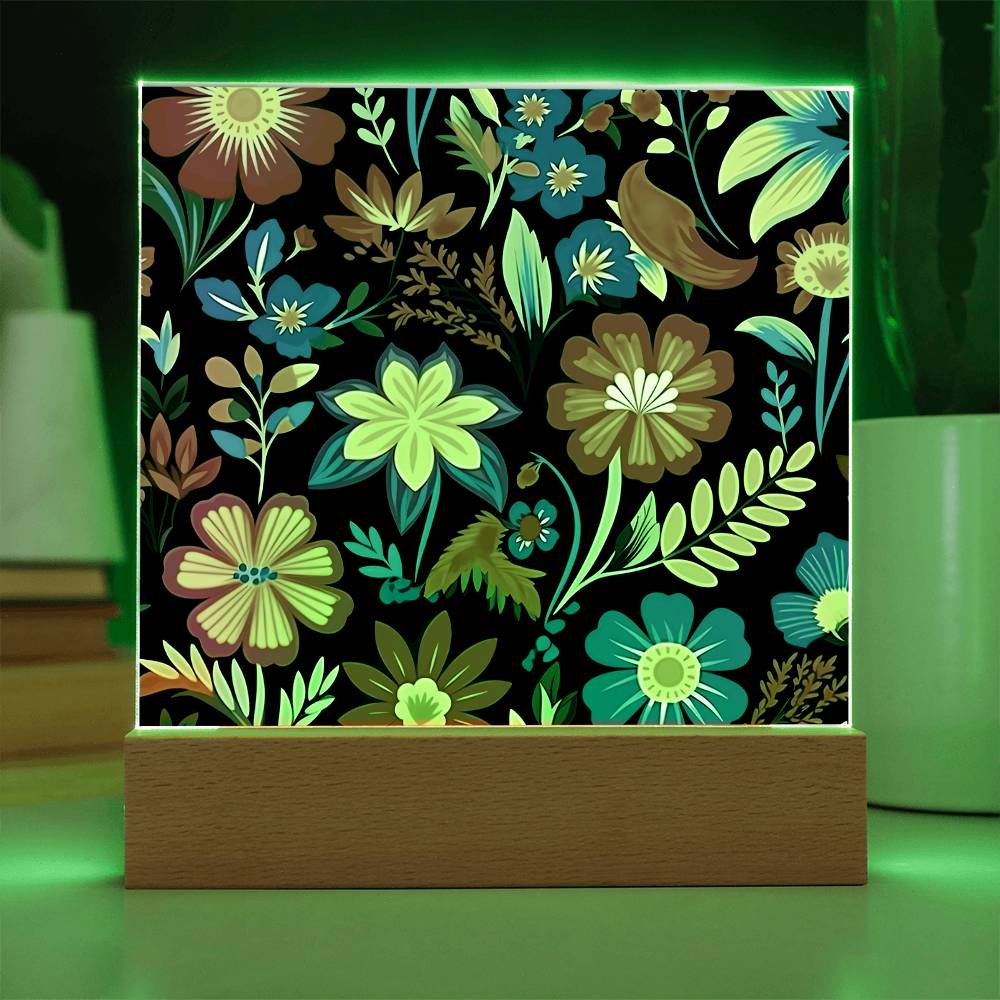 Mexican Floral Fiesta Pattern 035 - Square Acrylic Plaque With LED Base