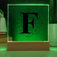 Magnolia Mandala Alphabet Letter F - Square Acrylic Plaque With LED Base