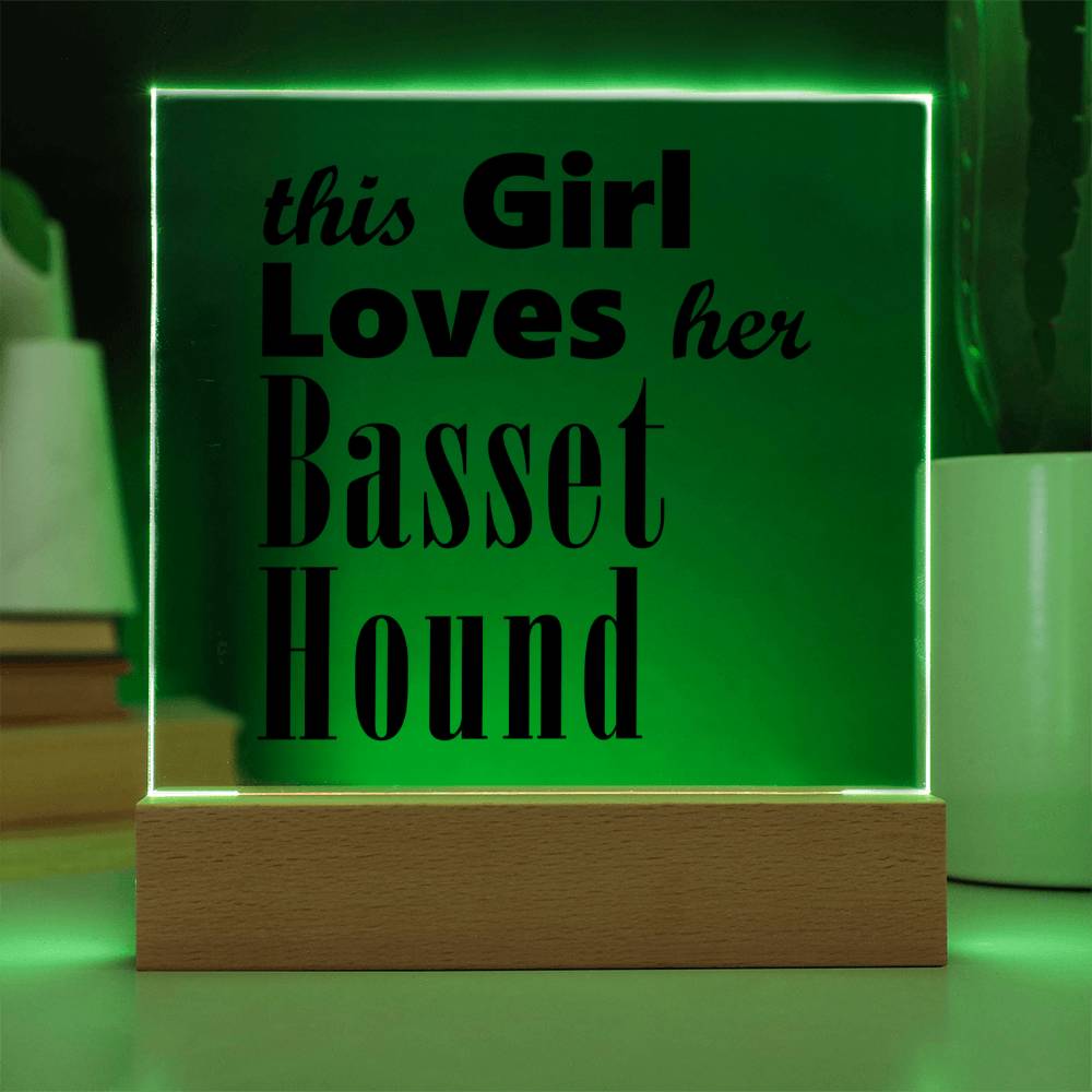 Basset Hound - Square Acrylic Plaque With LED Base