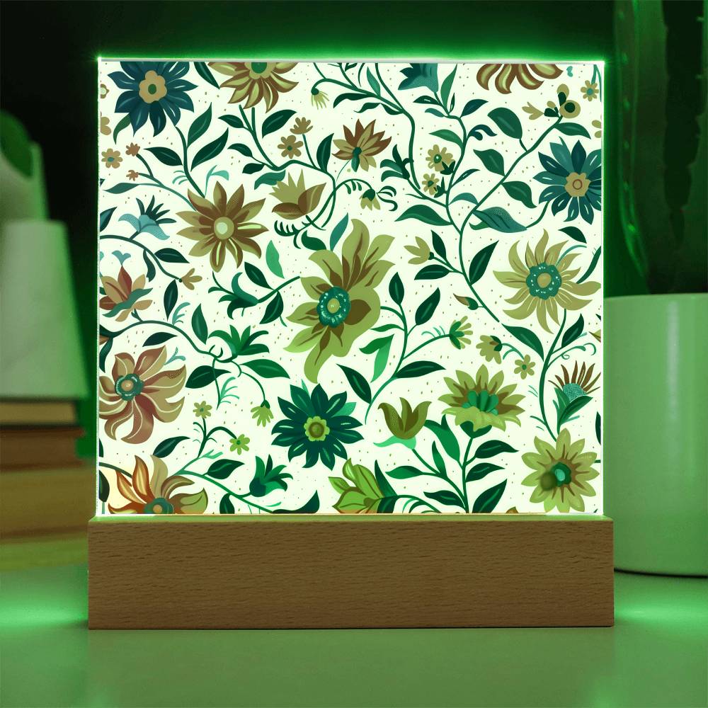 Mexican Floral Fiesta Pattern 012 - Square Acrylic Plaque With LED Base