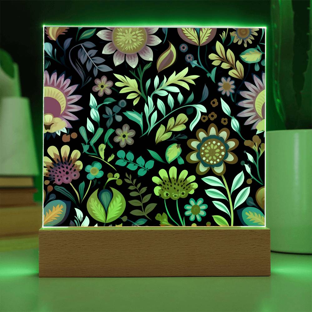 Mexican Floral Fiesta Pattern 058 - Square Acrylic Plaque With LED Base