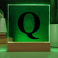 Magnolia Mandala Alphabet Letter Q - Square Acrylic Plaque With LED Base