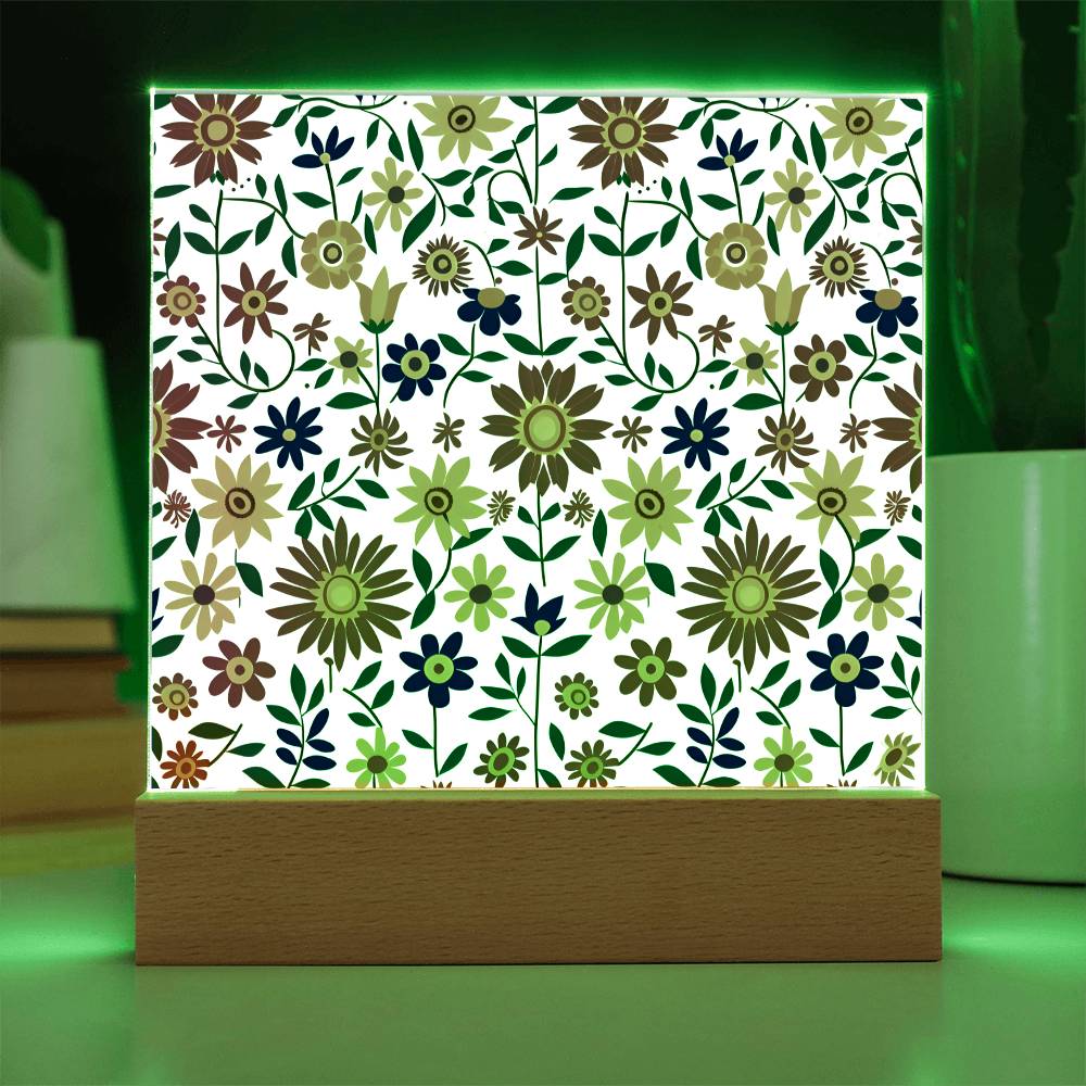 Mexican Floral Fiesta Pattern 017 - Square Acrylic Plaque With LED Base