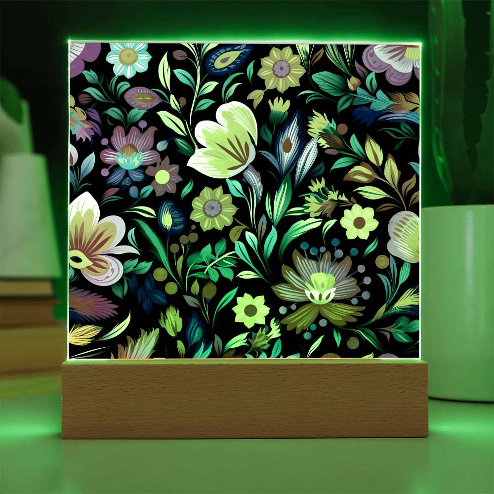 Mexican Floral Fiesta Pattern 031 - Square Acrylic Plaque With LED Base