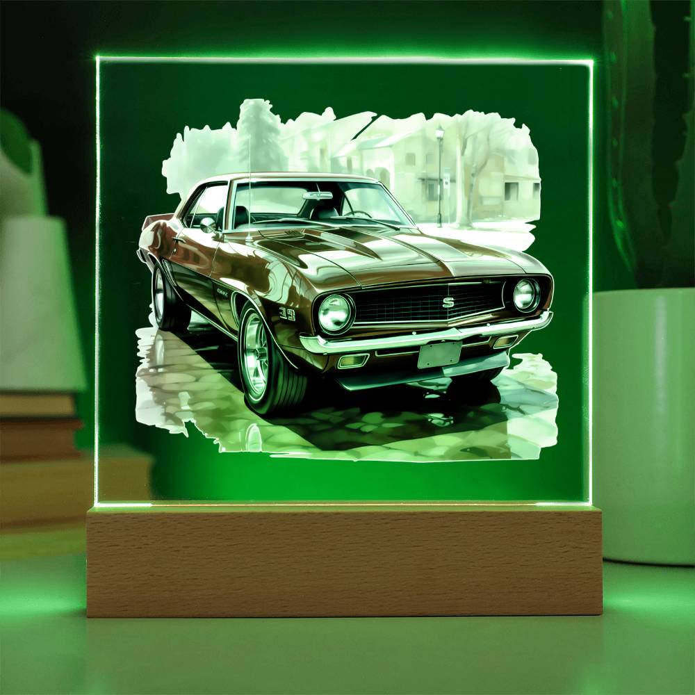 Muscle Car 04 - Square Acrylic Plaque With LED Base