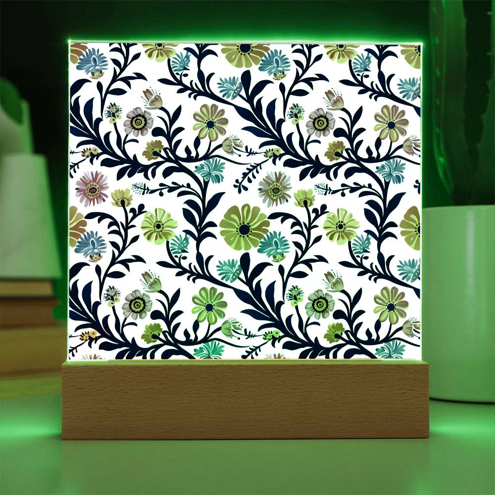 Mexican Floral Fiesta Pattern 022 - Square Acrylic Plaque With LED Base
