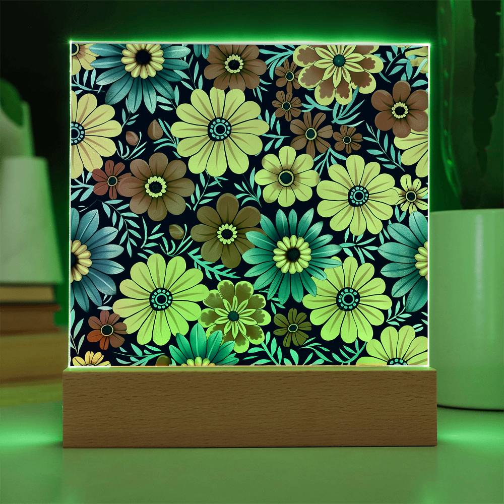 Mexican Floral Fiesta Pattern 045 - Square Acrylic Plaque With LED Base