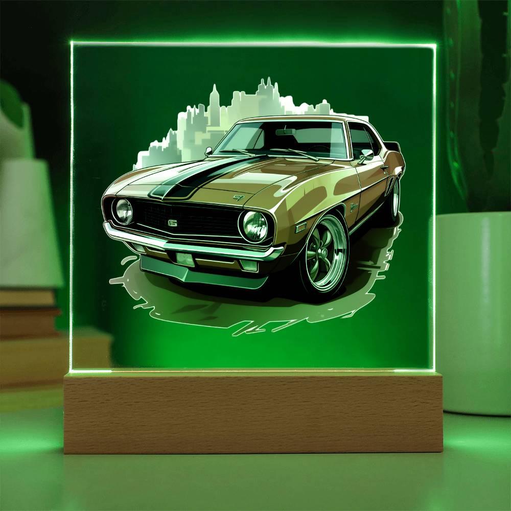 Muscle Car 08 - Square Acrylic Plaque With LED Base