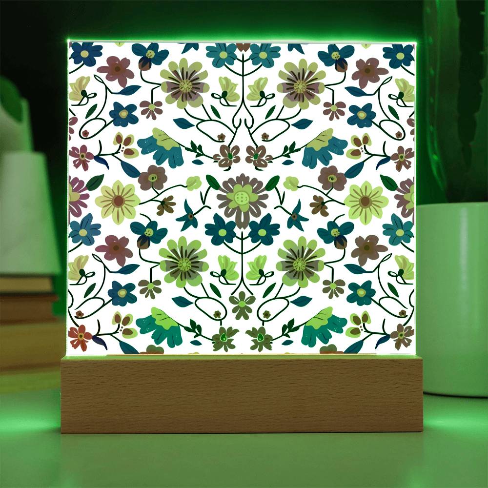 Mexican Floral Fiesta Pattern 020 - Square Acrylic Plaque With LED Base