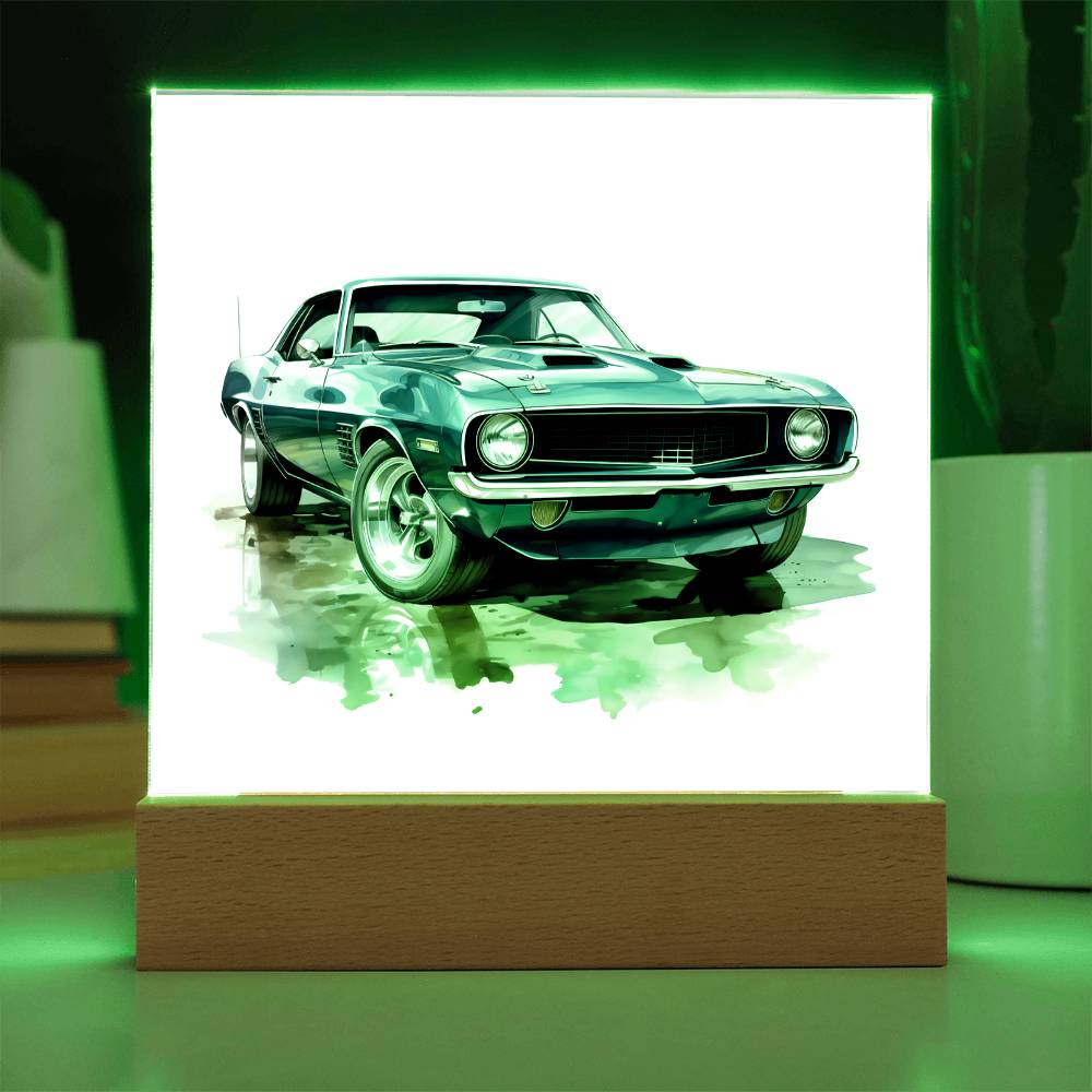 Muscle Car 12 - Square Acrylic Plaque With LED Base