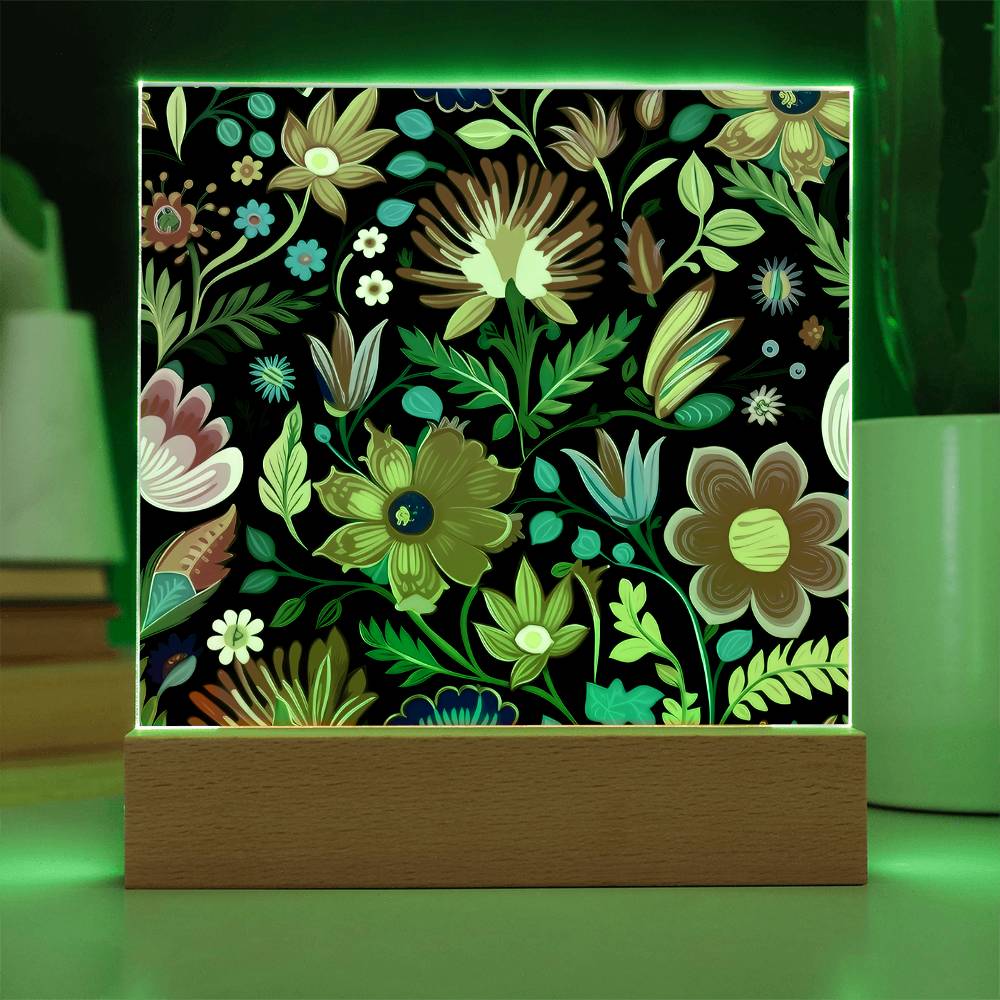 Mexican Floral Fiesta Pattern 039 - Square Acrylic Plaque With LED Base