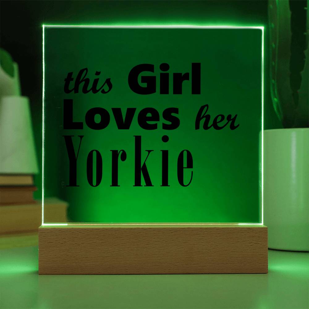 Yorkie - Square Acrylic Plaque With LED Base