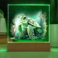 Cute Sea Turtle 006 - Square Acrylic Plaque With LED Base