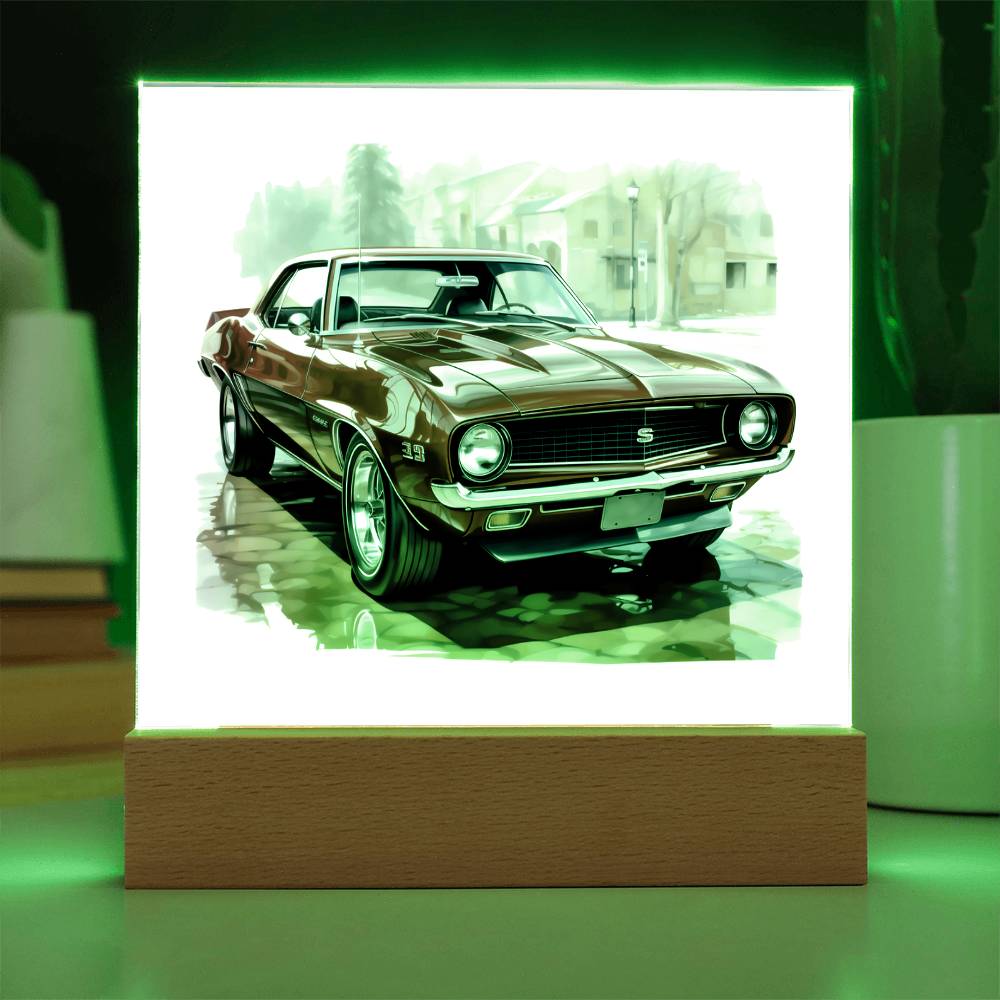 Muscle Car 04 - Square Acrylic Plaque With LED Base