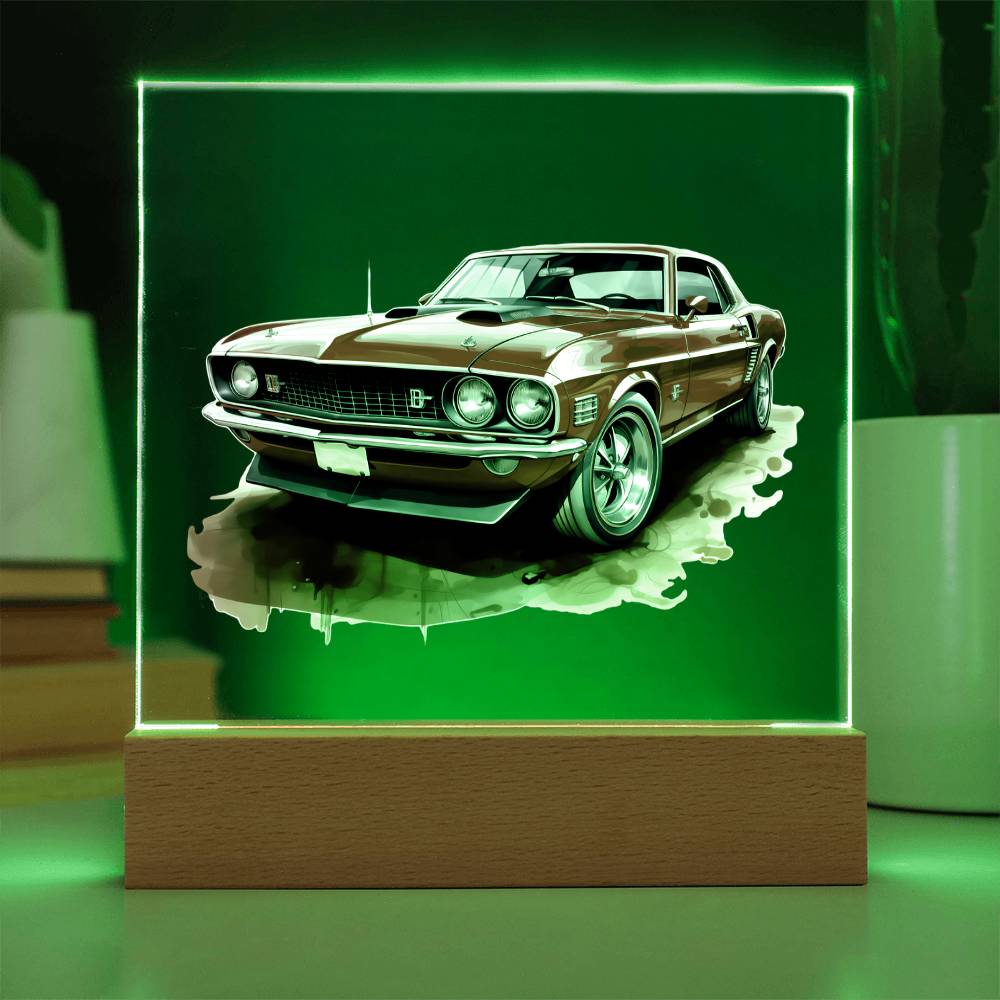 Muscle Car 07 - Square Acrylic Plaque With LED Base