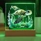 Cute Sea Turtle 009 - Square Acrylic Plaque With LED Base