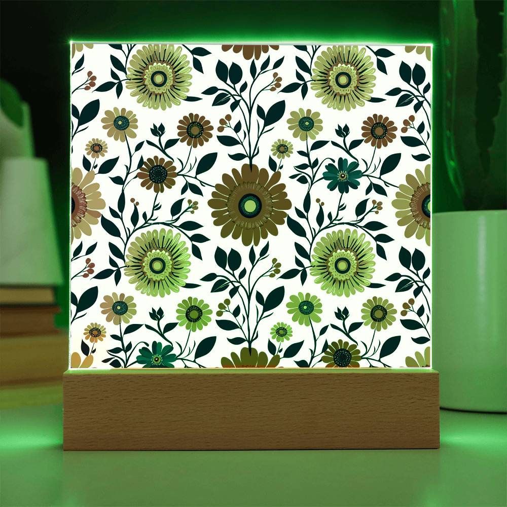 Mexican Floral Fiesta Pattern 040 - Square Acrylic Plaque With LED Base