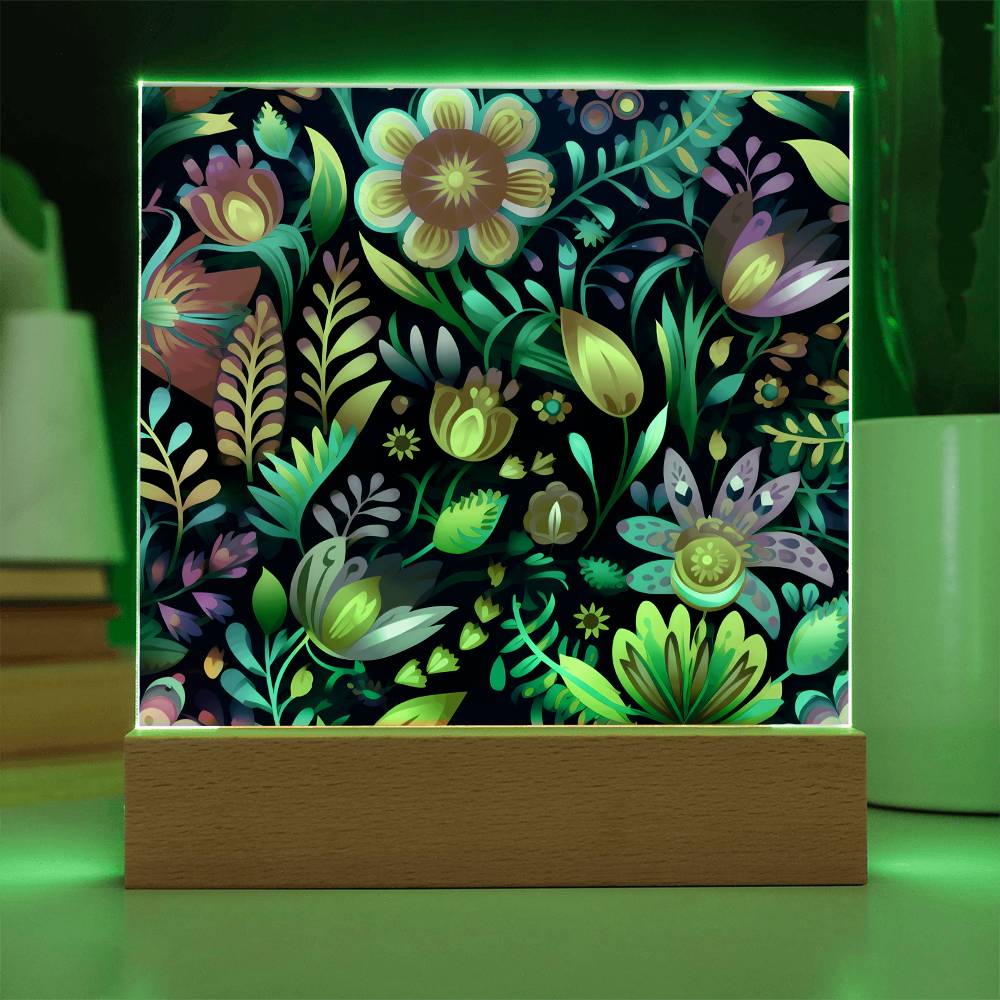 Mexican Floral Fiesta Pattern 056 - Square Acrylic Plaque With LED Base