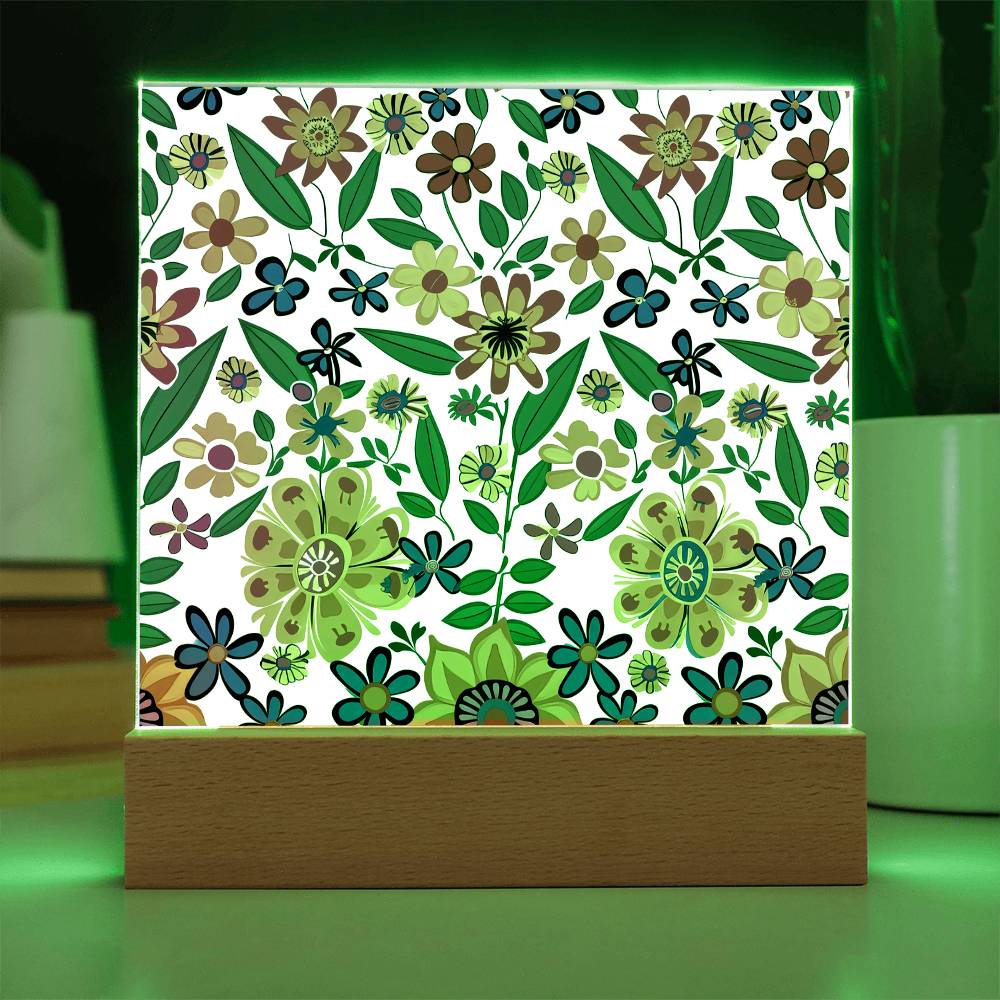 Mexican Floral Fiesta Pattern 007 - Square Acrylic Plaque With LED Base