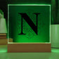 Magnolia Mandala Alphabet Letter N - Square Acrylic Plaque With LED Base