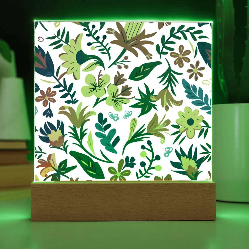 Mexican Floral Fiesta Pattern 021 - Square Acrylic Plaque With LED Base