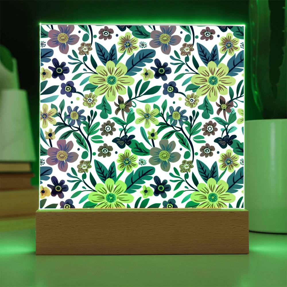 Mexican Floral Fiesta Pattern 064 - Square Acrylic Plaque With LED Base